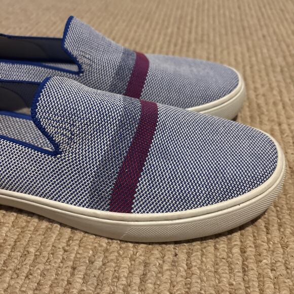 Rothy’s THE ORIGINAL Blue/White Knit Round Toe Slip On Sneakers Women’s 7.5/8 - Picture 2 of 8